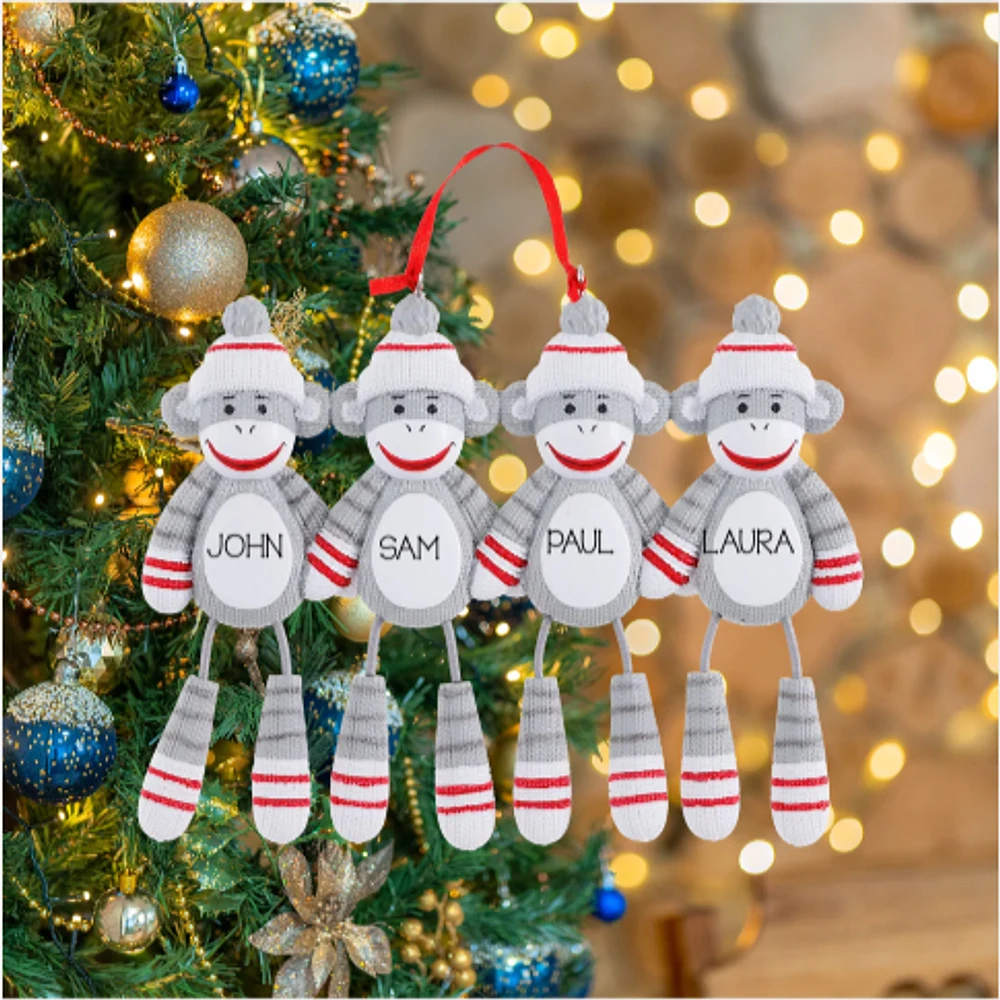 Sock Monkey Family of 4 Ornament