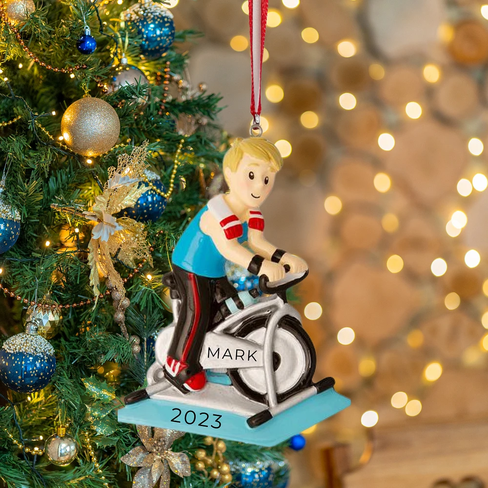 Spin Bike Boy Ornament