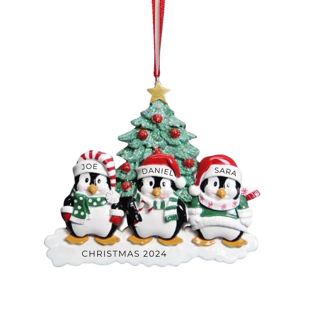 Winter Penguin Family of Ornament