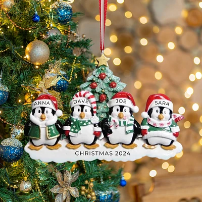 Winter Penguin Family of Ornament