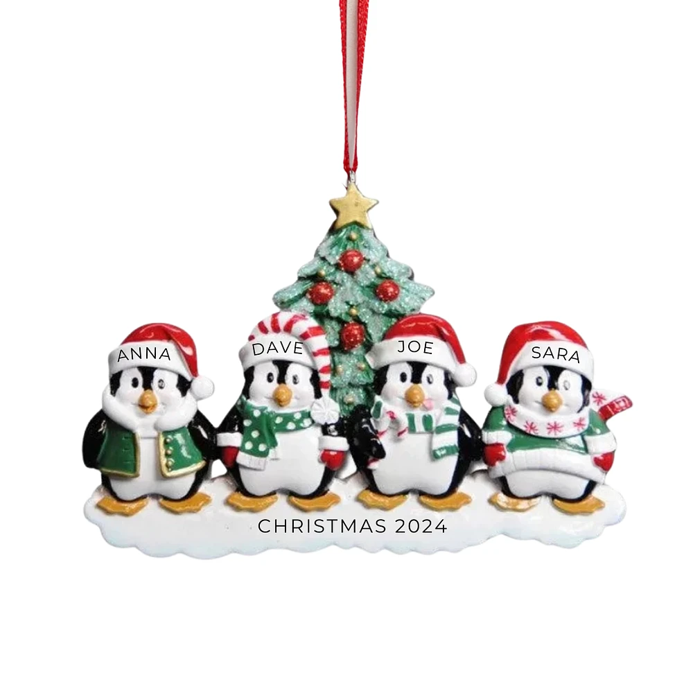 Winter Penguin Family of Ornament