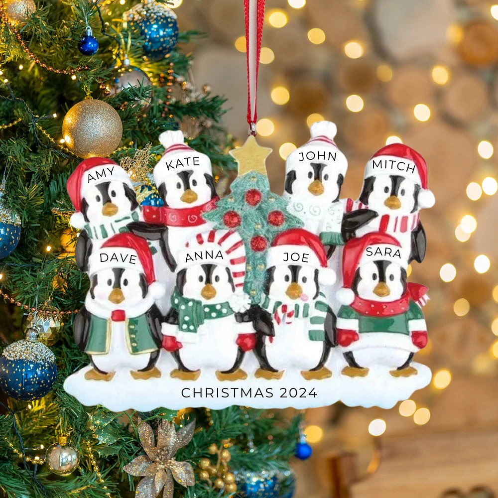 Winter Penguin Family of 8 Ornament
