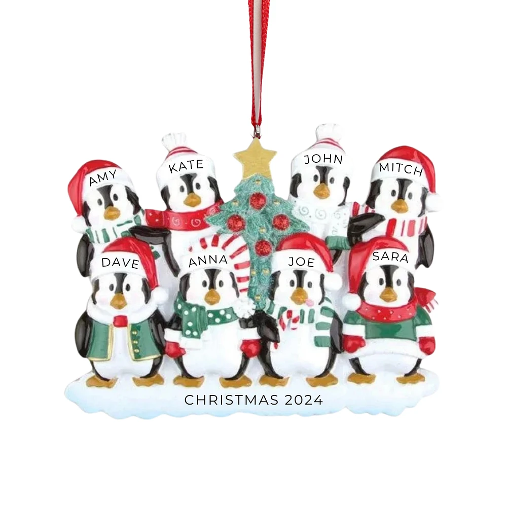 Winter Penguin Family of 8 Ornament