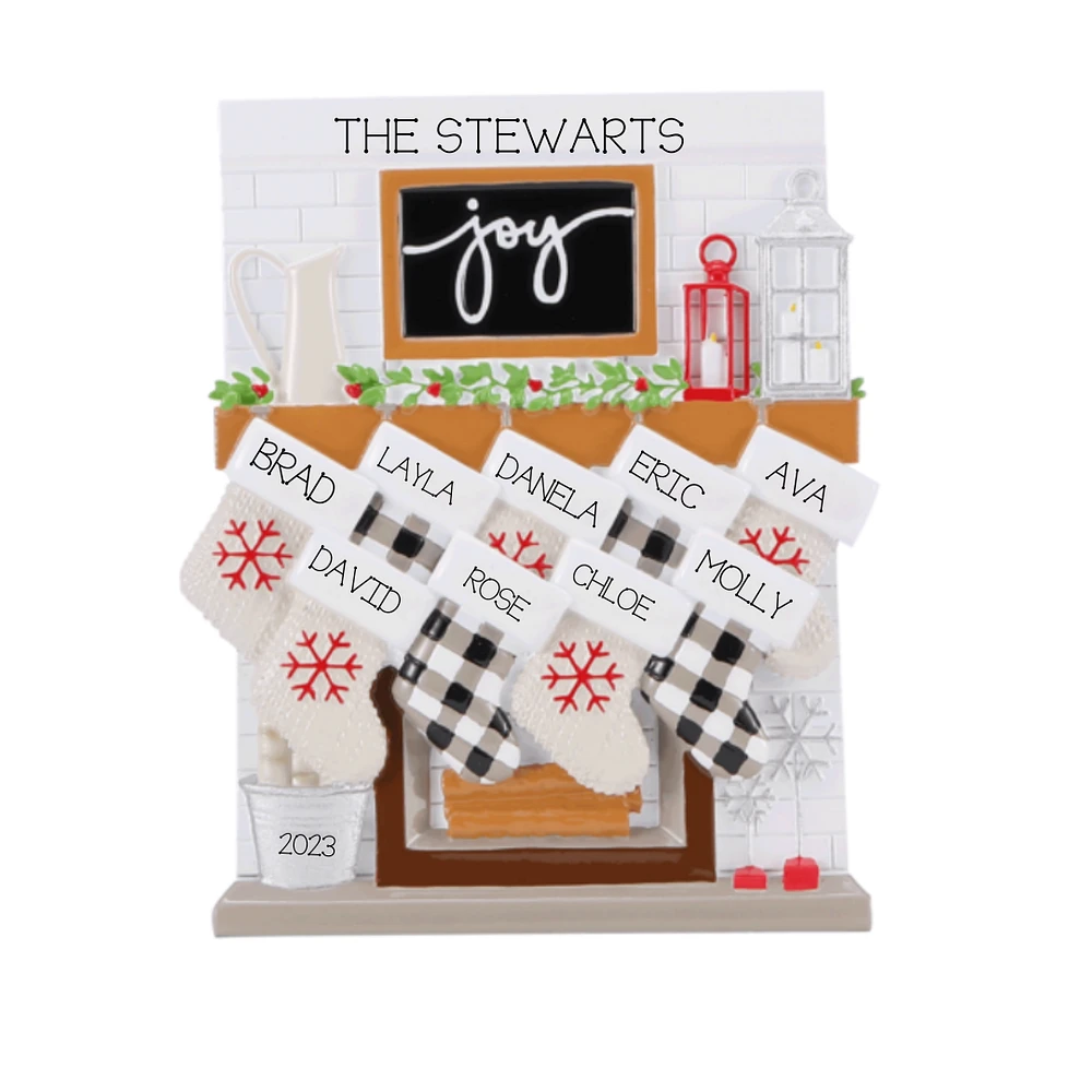 Mantle Stocking Family of 9 Ornament