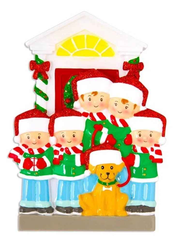 Family of 5 with Dog Ornament