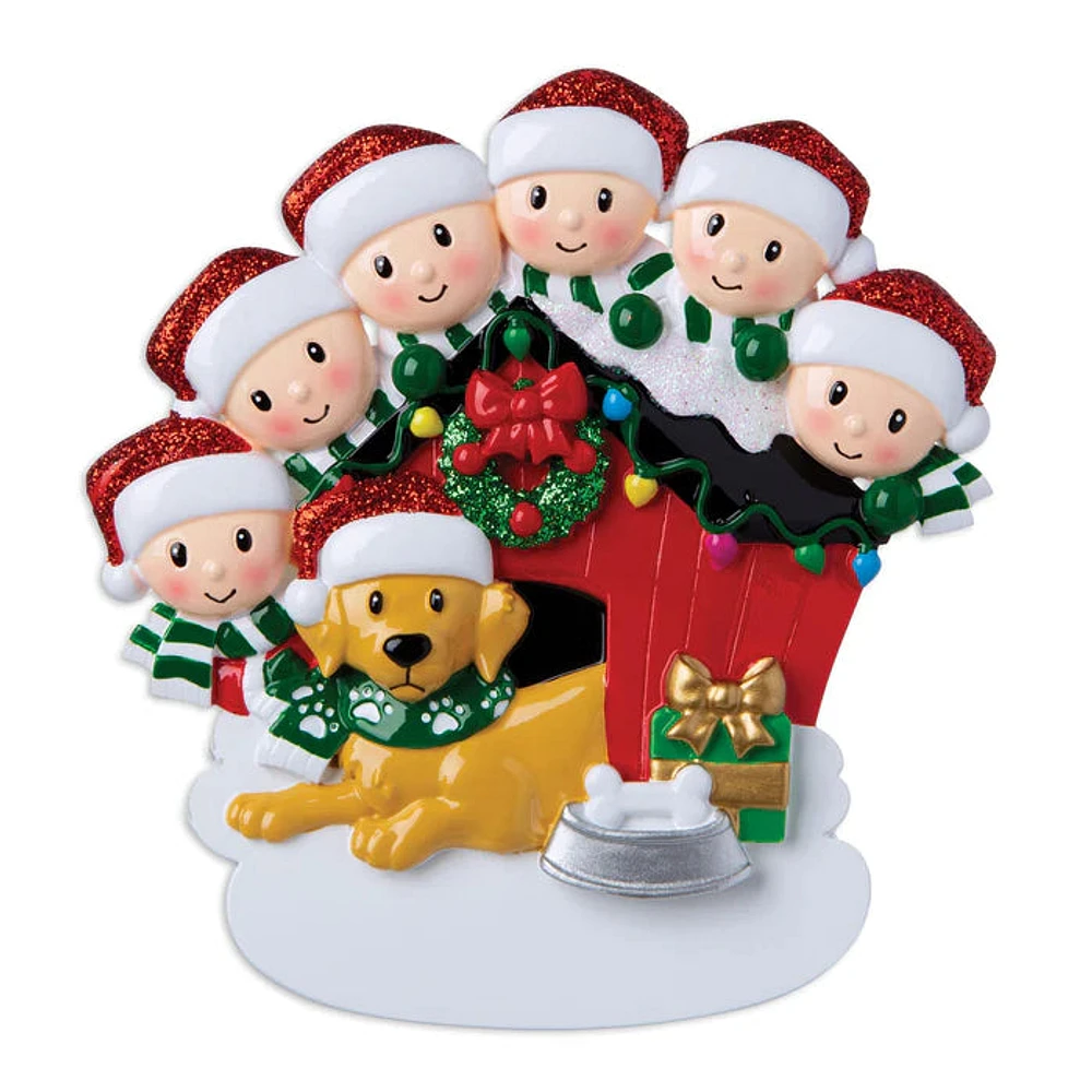 Family of 6 with dog Ornament