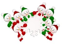 Family of 8 Snowmen around a Snowflake Ornament