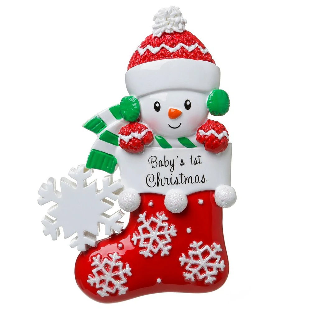 Snow baby in Stocking - Red Ornament