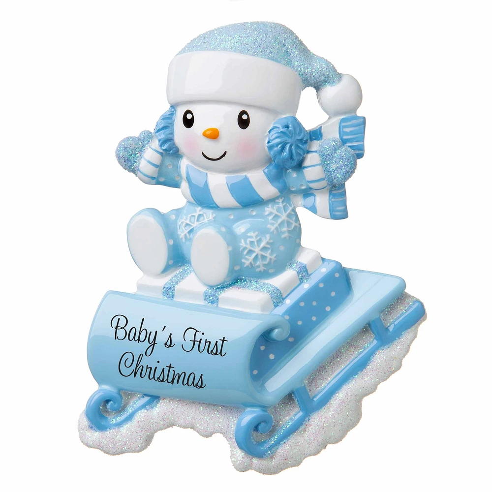 Snowbaby on Sled (Blue) Ornament