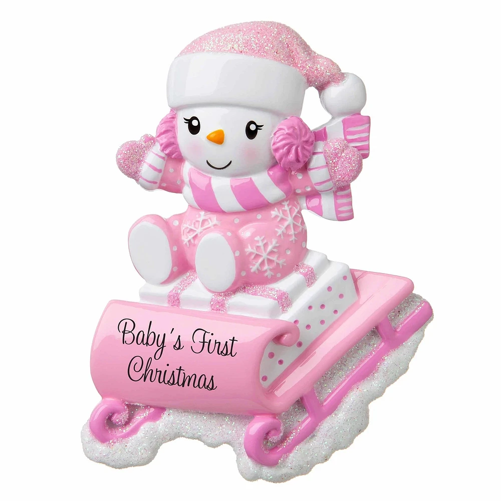 Snowbaby on Sled (Pink) Ornament