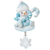Snowbaby with Candy Cane - Blue Ornament