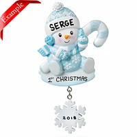 Snowbaby with Candy Cane - Blue Ornament