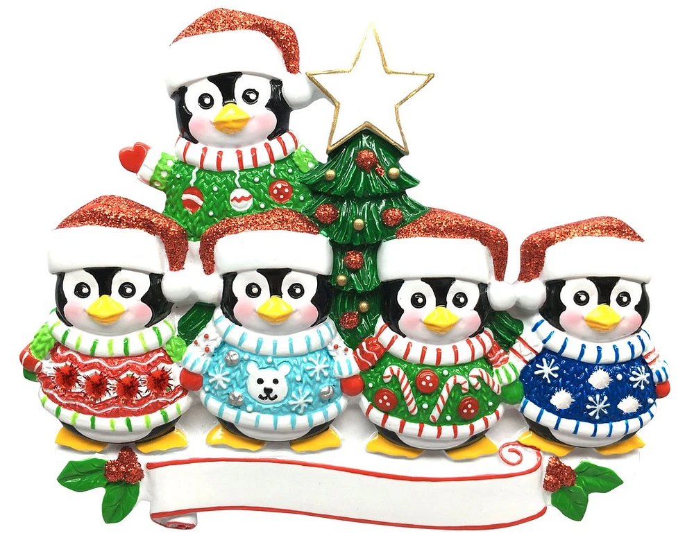 Christmas Sweater Penguin Family of Ornament