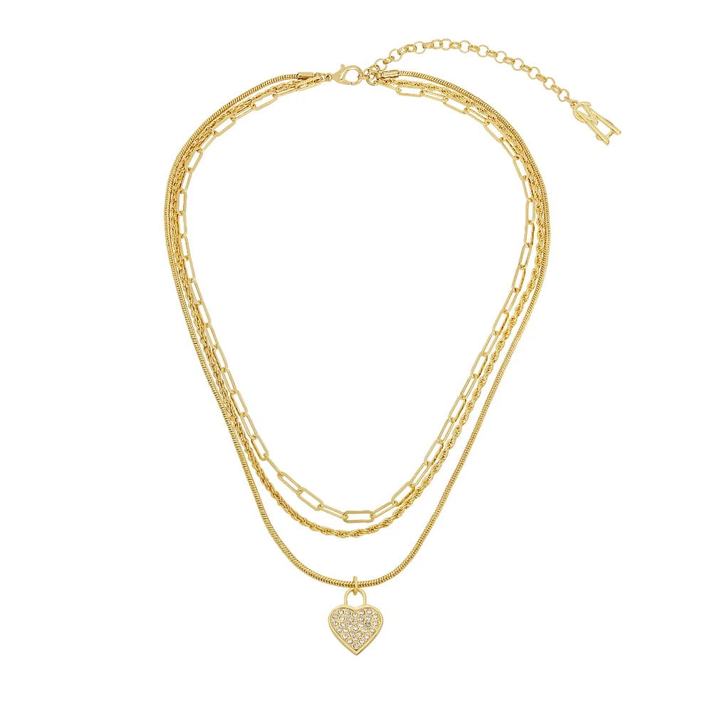 HEART CHARM MULTI STRAND NECKLACE GOLD