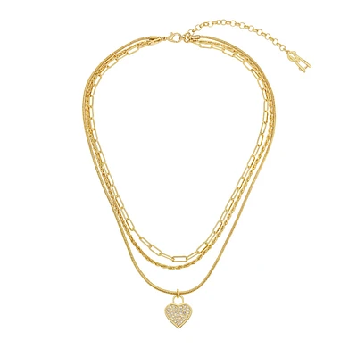 HEART CHARM MULTI STRAND NECKLACE GOLD