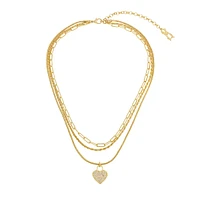 HEART CHARM MULTI STRAND NECKLACE GOLD