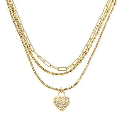 HEART CHARM MULTI STRAND NECKLACE GOLD