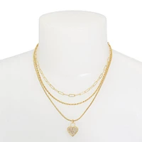 HEART CHARM MULTI STRAND NECKLACE GOLD