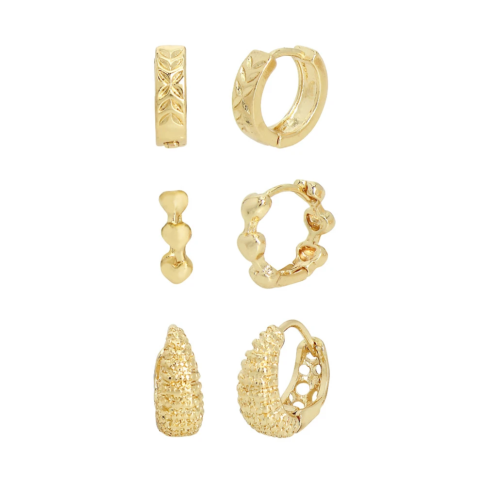 HOOP HUGGIE EARRINGS SET GOLD