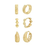 HOOP HUGGIE EARRINGS SET GOLD