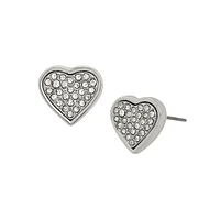 PAVE HEART EARRINGS SILVER