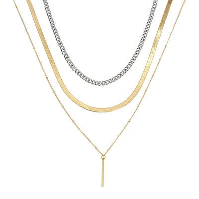 3 PIECE STICK PENDANT NECKLACE GOLD MULTI