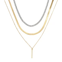 3 PIECE STICK PENDANT NECKLACE GOLD MULTI