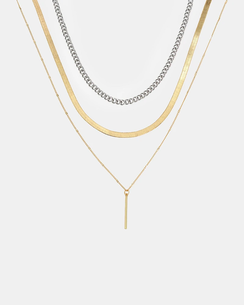 3 PIECE STICK PENDANT NECKLACE GOLD MULTI
