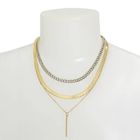 3 PIECE STICK PENDANT NECKLACE GOLD MULTI