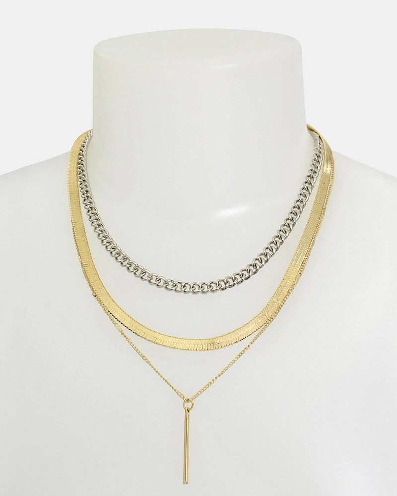 3 PIECE STICK PENDANT NECKLACE GOLD MULTI