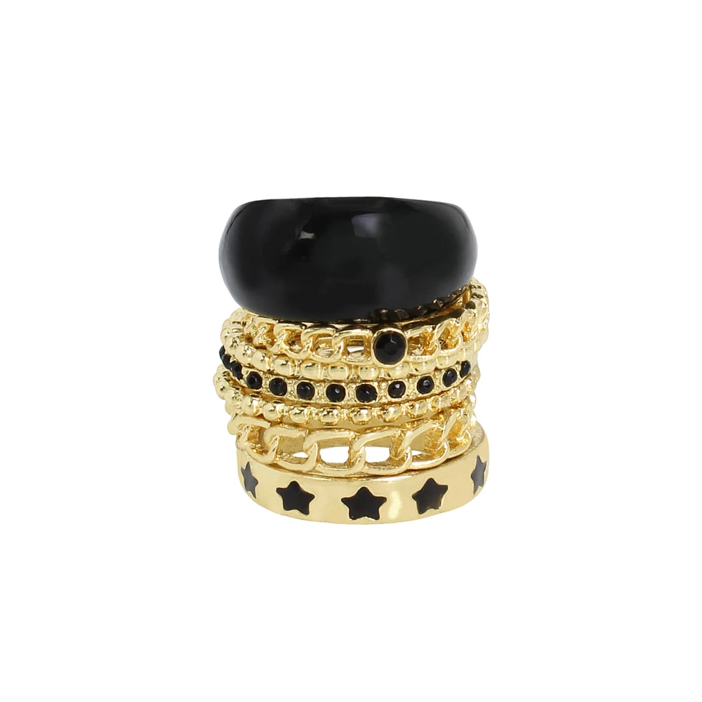 7 PIECE RING STACK GOLD MULTI