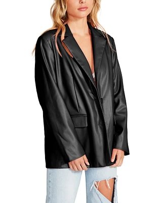 VEGAN LEATHER BOYFRIEND BLAZER BLACK