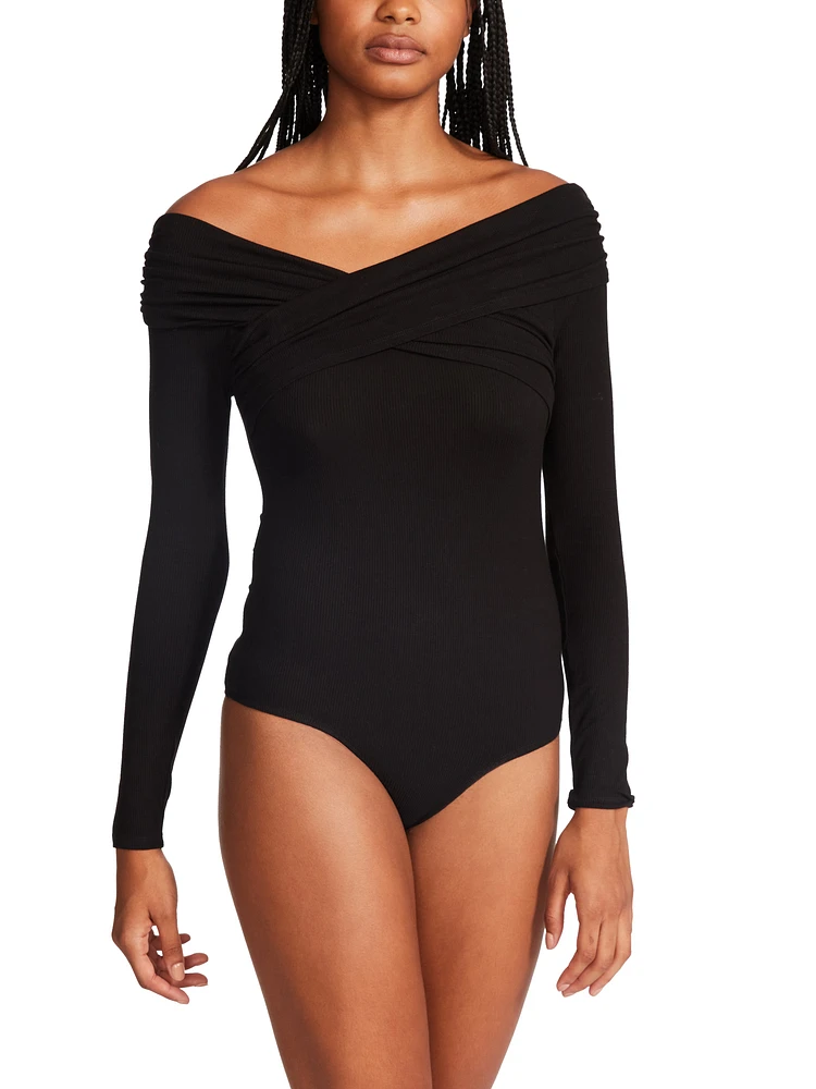 OFF SHOULDER RIB BODYSUIT BLACK