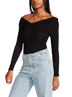 OFF SHOULDER RIB BODYSUIT BLACK