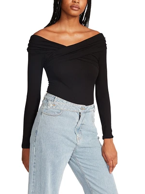 OFF SHOULDER RIB BODYSUIT BLACK