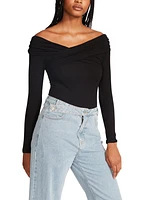 OFF SHOULDER RIB BODYSUIT BLACK