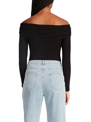 OFF SHOULDER RIB BODYSUIT BLACK