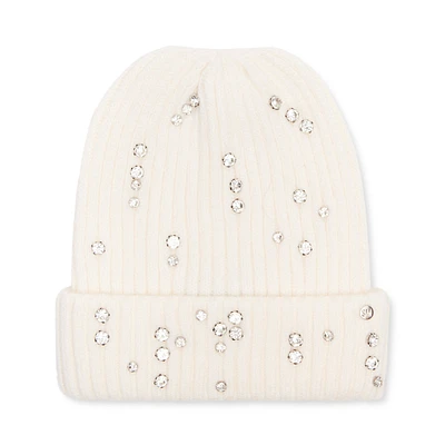 RHINESTONE RIB BEANIE NATURAL