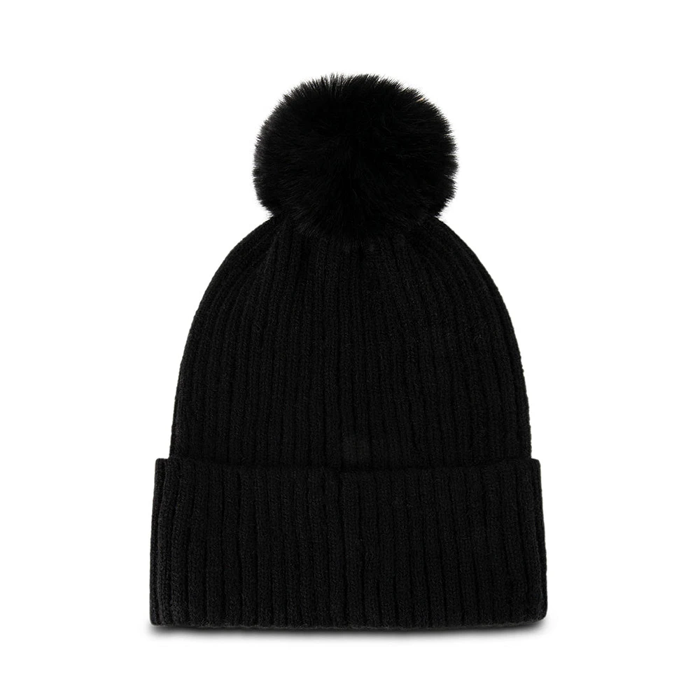 RHINESTONE RIB POM BEANIE BLACK