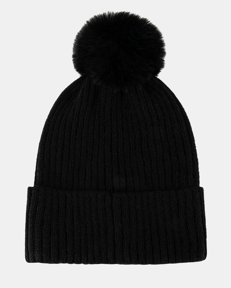 RHINESTONE RIB POM BEANIE BLACK
