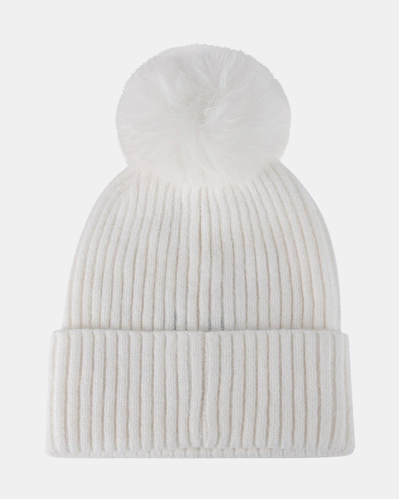 RHINESTONE RIB POM BEANIE NATURAL