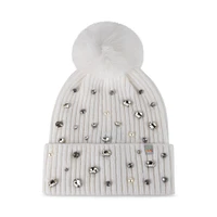 RHINESTONE RIB POM BEANIE NATURAL