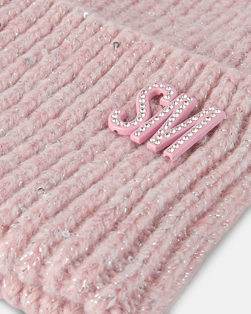 METALLIC THREAD  RIB BEANIE PINK