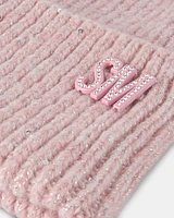 METALLIC THREAD  RIB BEANIE PINK