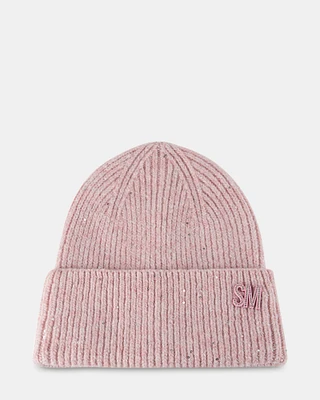 METALLIC THREAD  RIB BEANIE PINK