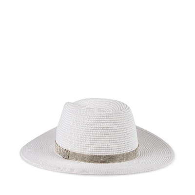 SUN HAT WITH RHINESTONE BAND WHITE