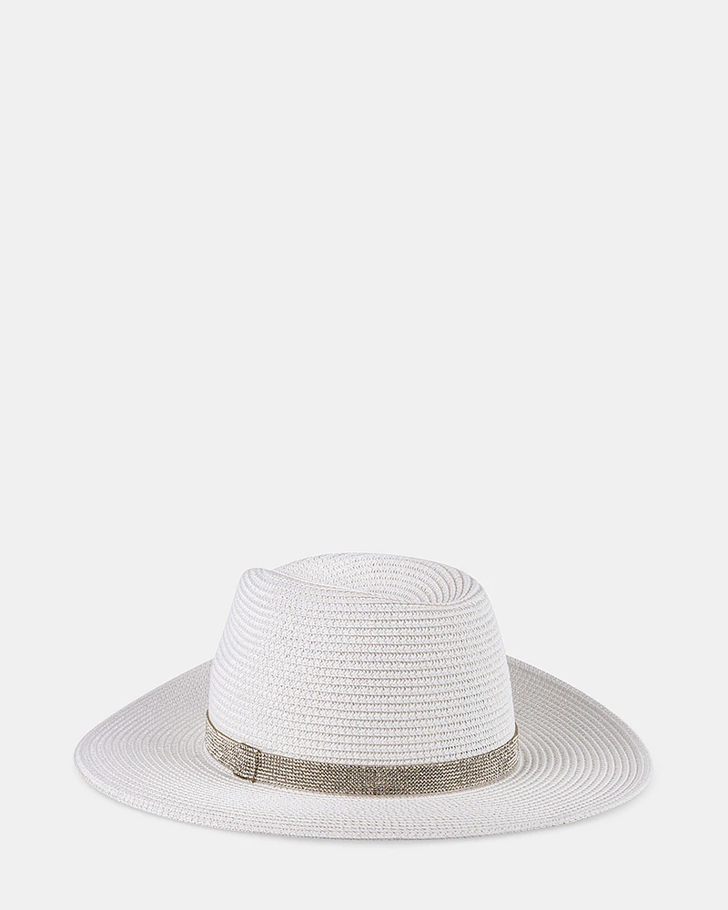 SUN HAT WITH RHINESTONE BAND WHITE