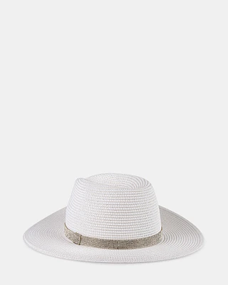 SUN HAT WITH RHINESTONE BAND WHITE