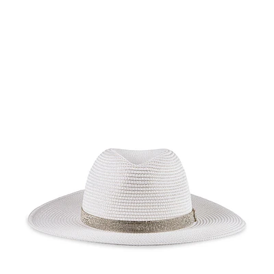 SUN HAT WITH RHINESTONE BAND WHITE