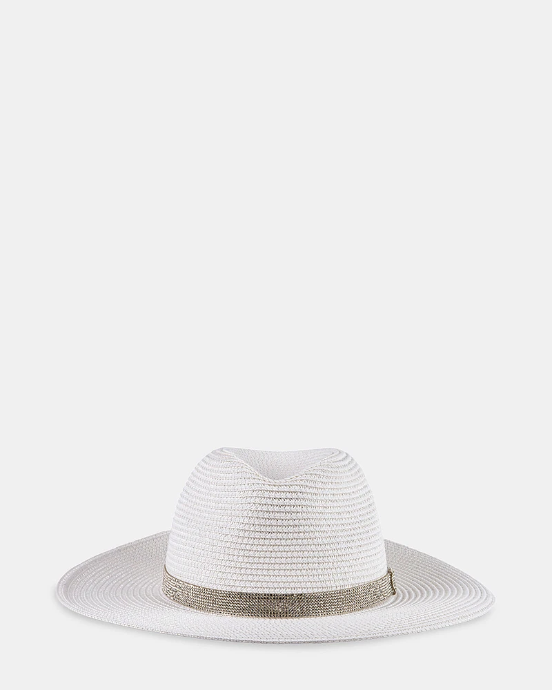 SUN HAT WITH RHINESTONE BAND WHITE